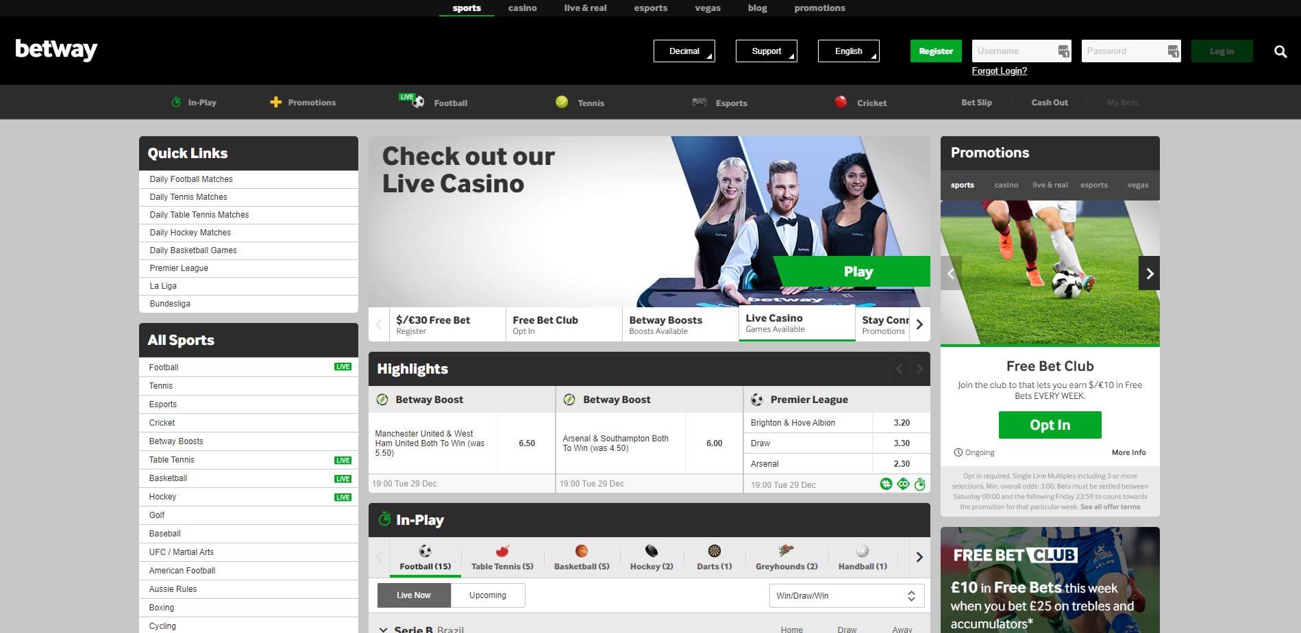 Betway Sortsbetting page